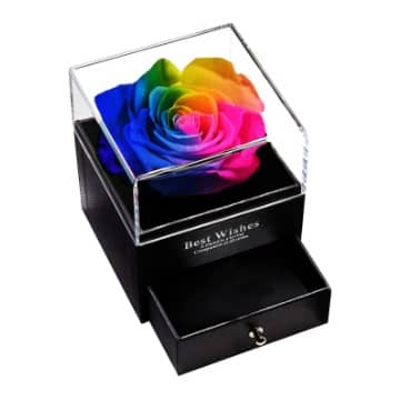 rosa preservada arcoiris en caja regalo