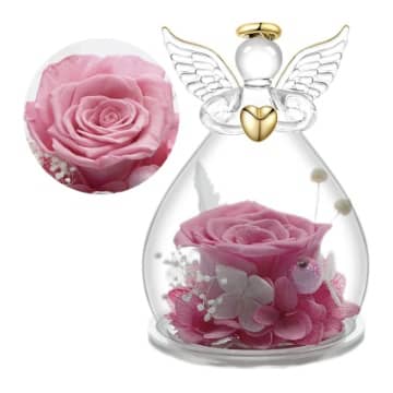rosa eterna rosa en cupula con angel comprar