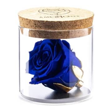 rosa preservada azul en cristal