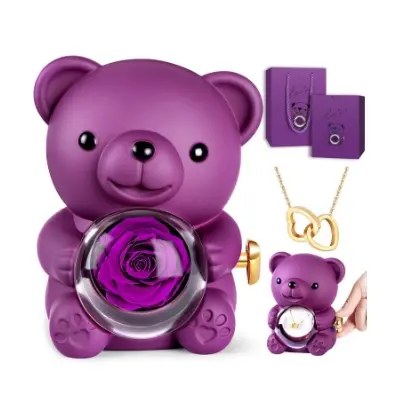 Oso con Rosa Eterna y Collar Dentro